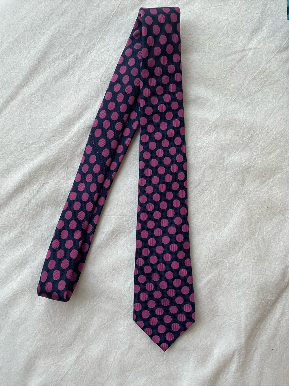 TM Lewin Men's Navy Tie with Pink Polka Dots